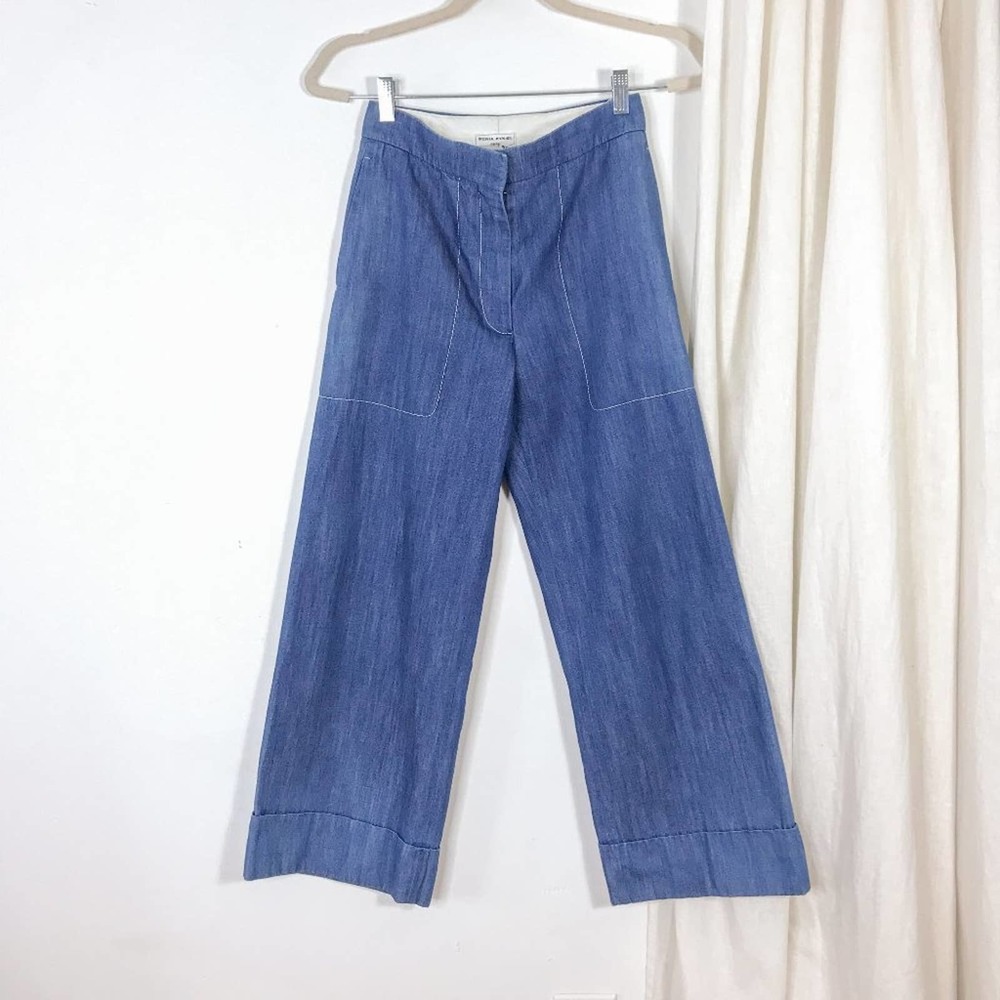 Sonia Rykiel Chambray Wide Leg Crop Trousers